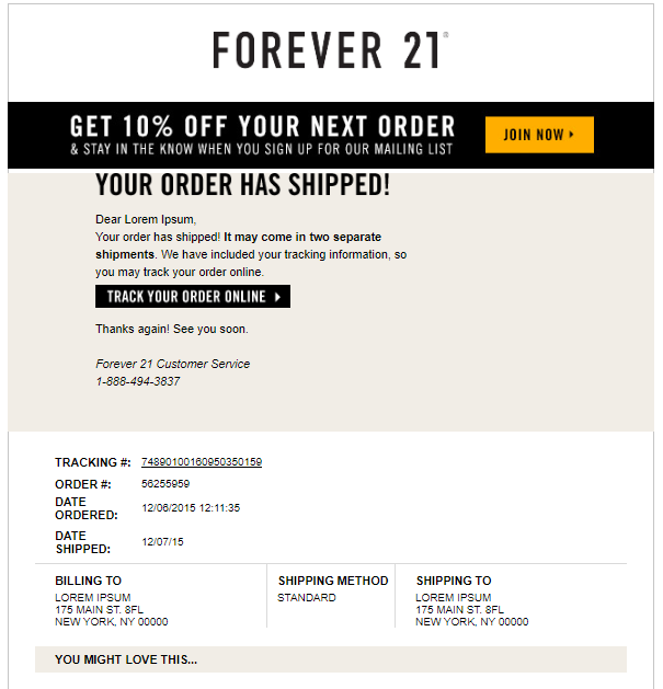 order confirmation emails Forver