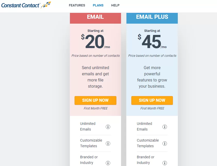 constant contact pricing