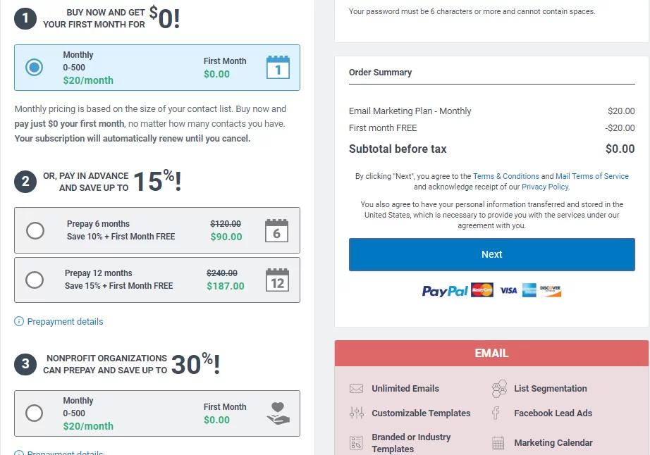 constant contact pricing plans