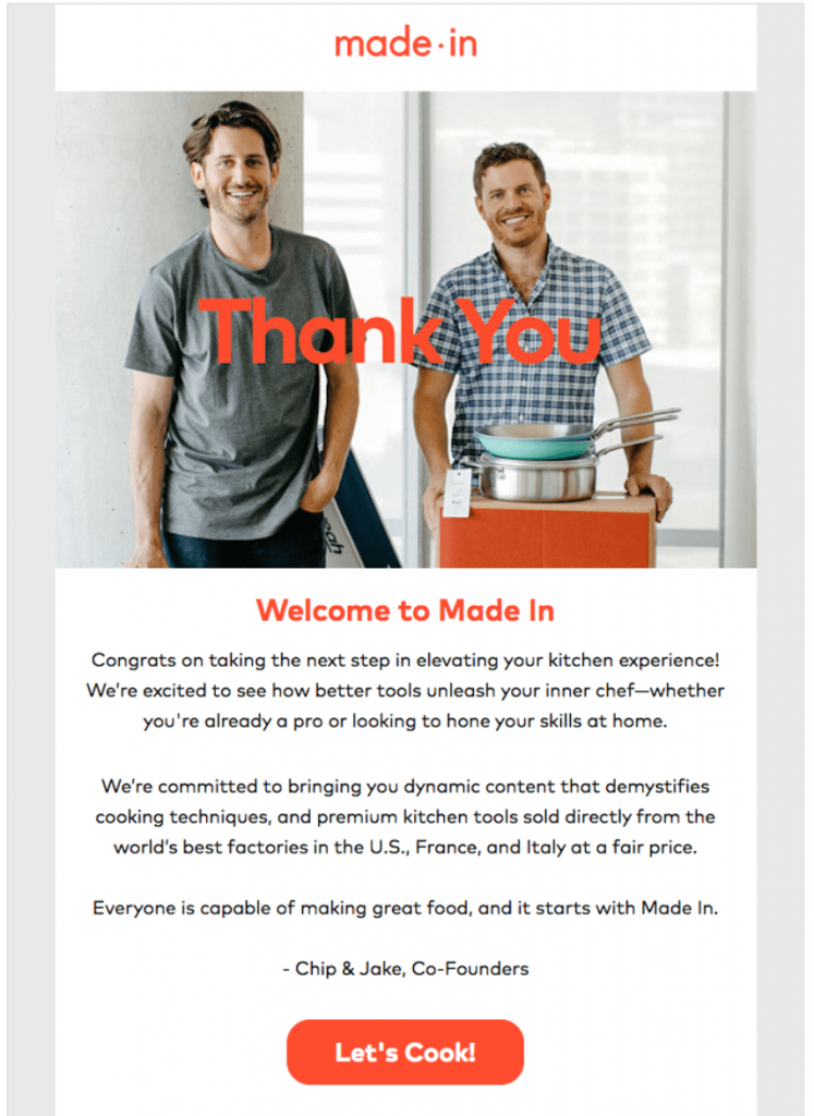 welcome email of Made In