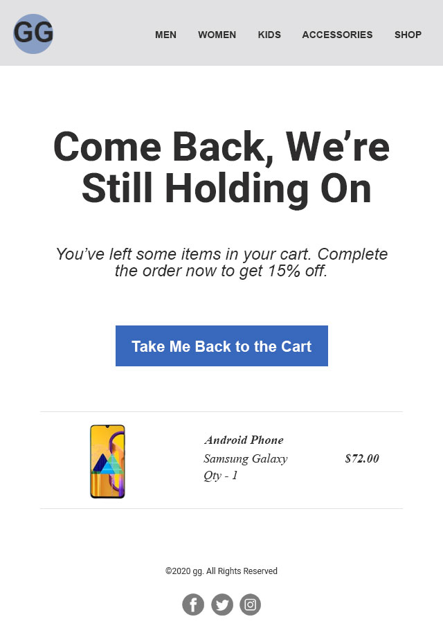 transactional email for abandoned cart reminder
