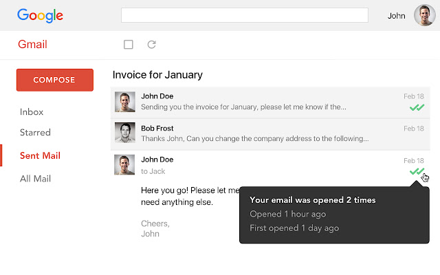 Email tracking on Gmail
