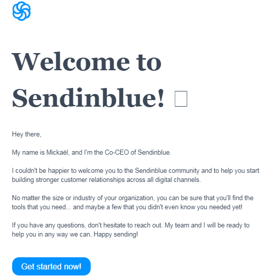 welcome email Sendinblue